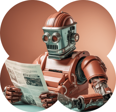 Midjourney depiction of robot reading a newspaper