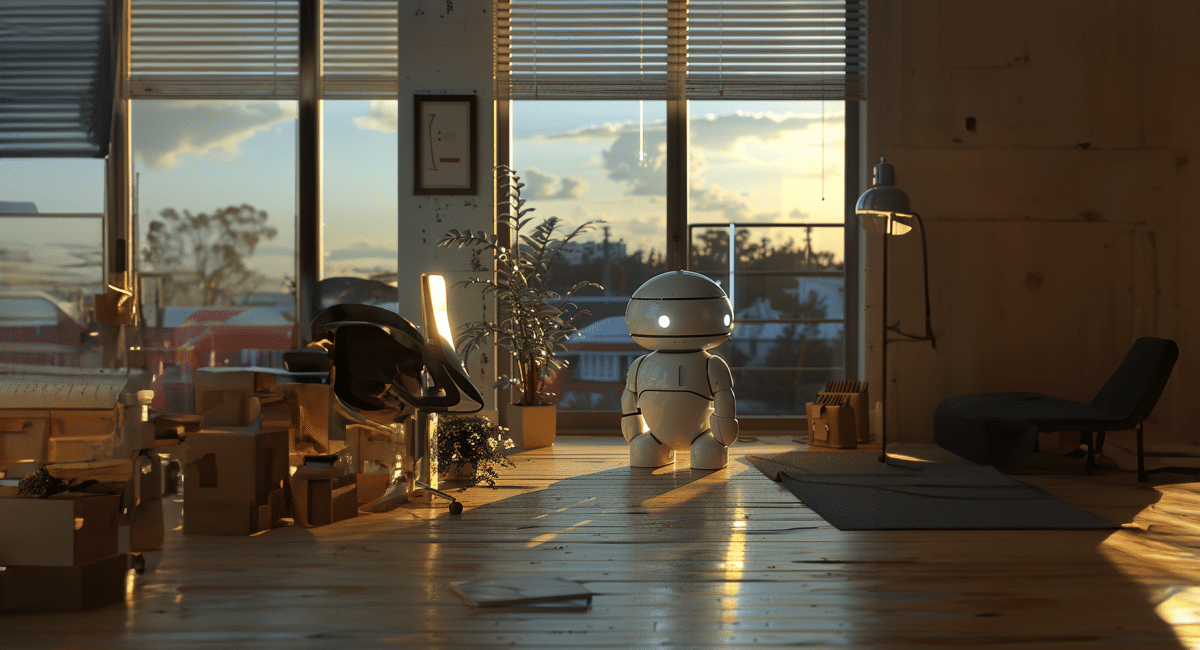 Midjourney depiction of a robot in a futuristic home environment